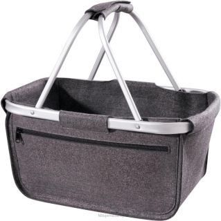 Skládací lehký nákupní košík s kapsou na zip, tmavě šedá, recyklovaný filc