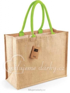Klasická nákupní taška jutová s pevnými zelenými uchy