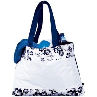 nákupní nebo plážová taška s tmavě modrými kvítky