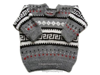 ručně pletený dětský šedý svetr s norským vzorem, vel.62