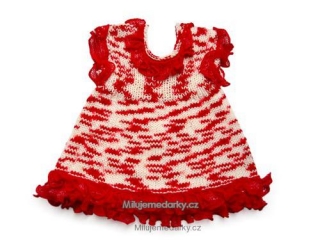 ručně pletené šaty s bílo červené a krajkami - 62