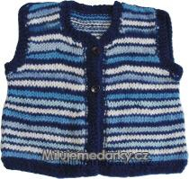 ručně pletená dětská vesta modrá pruhovaná, vel.74