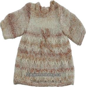 ručně pletené dětské šaty se vzorem do V, béžová, vel.68