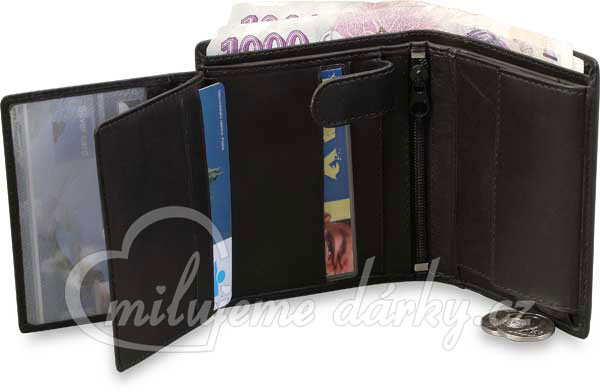Pánská kožená peněženka s mnoha vnitřními kapsami a zipem