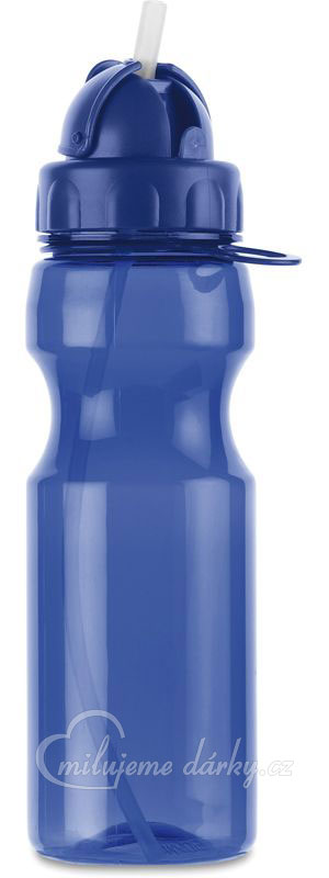 modrá transparentní láhev s očkem na zavěšení