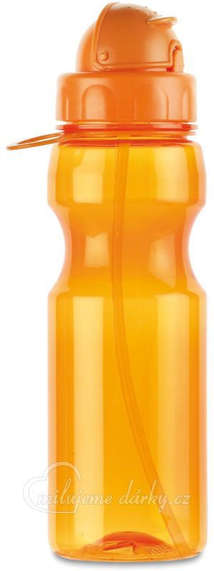 oranžová transparentní láhev s očkem na zavěšení
