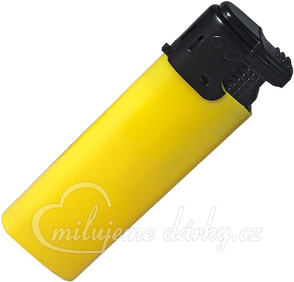 Žlutý plnitelný piezo zapalovač s turboplamenem, balení 50 ks